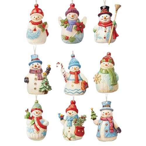 Weldphur Weihnachtsdekoration - Holz Deko Schneemann Set Figuren Christbaumschmuck | 9-teilige Holzfiguren Anhänger Sammlerstück für Küche Garten Wand Fenster Terrasse Zuhause Outdoor Weihnachtsbaum von Weldphur
