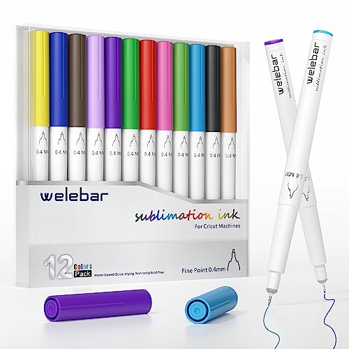 Welebar 12 Stück Infusible Stifte für Cricut Maker/Maker 3/Explore 3/Air 2/Air, 0,4 Spitze Sublimations-Tintenstift-Set für Tassen, T-Shirt, DIY Handwerk von Welebar