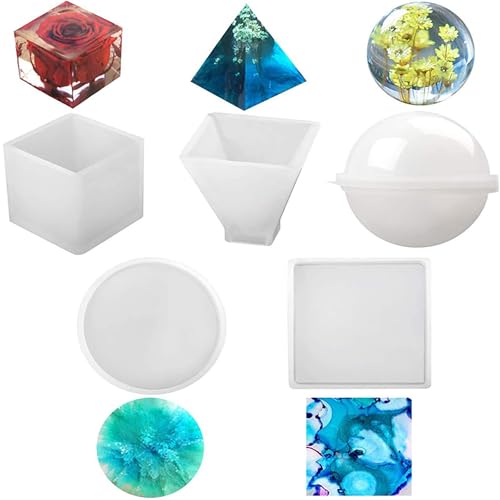Welhammsae Resin Silikonform Gießform Set, 5 Stück Epoxidharz Formen SetKugel, Würfel, Pyramide, Quadrat, Rund, DIY Schmuck Crafting für Einem Anfängerset Welhammsae Resin Silikonform Gießform Set, 5 Stück Epoxidharz Formen SetKugel, Würfel, Pyramide, Quadrat, Rund, DIY Schmuck Crafting für Einem Anfängerset von Welhammsae