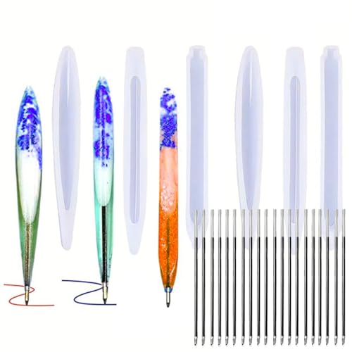 Welhammsae Resin Silikonform Gießform Set, 6 Stück Stifteform, mit Blauen/Roten Tintenstiftminen, DIY Resin Schmuck Crafting von Welhammsae