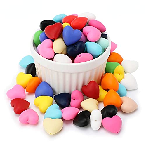 Welink Silikonperlen in Herzform, lose Perlen, DIY, Basteln, Silikonperlen, weiche Gummi-Herzperlen, Großpackung für Schlüsselbänder, Schlüsselanhänger, Halsketten, Armbänder, 20 Stück von Ewbob