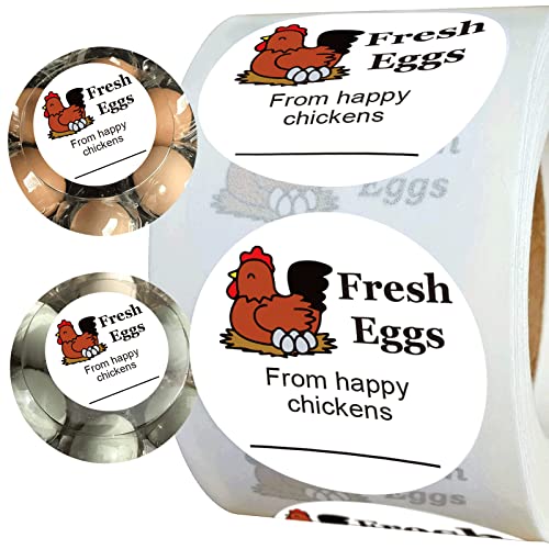 Aufkleber mit Bauernhof-Motiv, 3,8 cm, frische Eier von Happy Chickens Etiketten – Bauernhof-Hühnereier, 500 Stück Eierkarton-Etiketten für Eierkarton-Beschriftung (Medium, 3,8 cm) von Well Tile