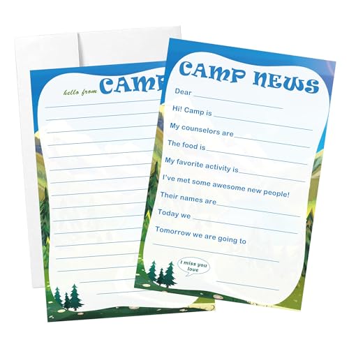 Well Tile 36-teiliges Set zum Ausfüllen von Camp-Nachrichtenkarten, liniert, Abenteuer-Schreibwaren mit Umschlägen, Sommercamp-Schreibpapierkarte für Abenteuerbegeisterte von Well Tile