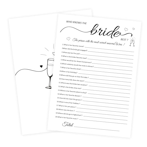 50 Stück Brautparty-Spielkarten, 12,7 x 17,8 cm, "Who Knows The Bride", beste Spielkarten, lustige Hochzeits-, Brautparty-Spiele, Zubehör von Well tile