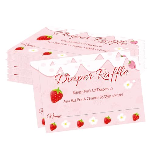 Well tile 100 x rosa Erdbeer-Windel-Tickets, 8,9 x 5,1 cm, Einladungskarten für Babypartys, Spielkarte für Mädchen, Jungen, Geschlechtsoffenbarung, Party von Well tile