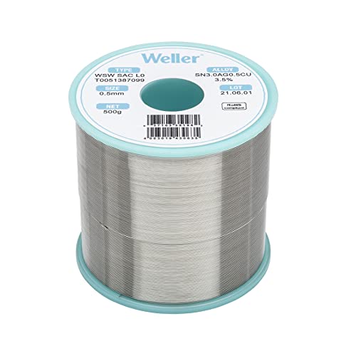 Weller WSW SAC L0 (T0051387099) Bleifreier Lötdraht, Ø 0,5mm, Legierung Sn96.5Ag3Cu0.5, Flussmittelgehalt 3,5%, 500 g, Silver von Weller
