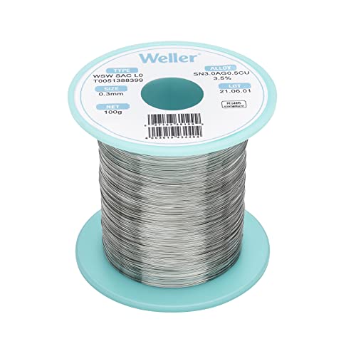 Weller WSW SAC L0 (T0051388399) Bleifreier Lötdraht, Ø 0,3mm, Legierung Sn96.5Ag3Cu0.5, Flussmittelgehalt 3,5%, 100 g, silber von Weller
