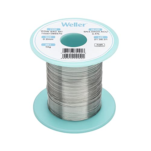 Weller WSW SAC M1 (T0051386570) Bleifreier Lötdraht, Ø 0,2 mm, Legierung Sn96.5Ag3.0Cu0.5, Flussmittelgehalt 3,5%, 10g von Weller