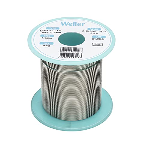 Weller WSW SAC M1 (T0051402499) Bleifreier Lötdraht, Ø 1,0 mm, Legierung Sn96.5Ag3Cu0.5, Flussmittelgehalt 3,5%, 100 g von Weller