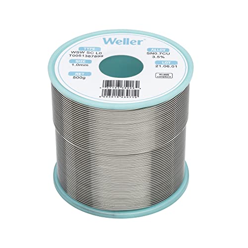 Weller WSW SC L0 (T0051387899) Bleifreier Lötdraht, Ø 1,0mm, Legierung Sn99,3Cu0,7, Flussmittelgehalt 3,5%, 500 g von Weller