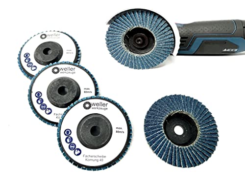 WELLERWERKZEUGE | 4er Set Fächerscheibe 76x10mm Körnung 40 passend für Bosch GWS 10,8 10 8 12V 12 76 Zubehör Mini Akku Winkelschleifer für Stahl, Holz, Alu WELLERWERKZEUGE | 4er Set Fächerscheibe 76x10mm Körnung 40 passend für Bosch GWS 10,8 10 8 12V 12 76 Zubehör Mini Akku Winkelschleifer für Stahl, Holz, Alu von Wellerwerkzeuge