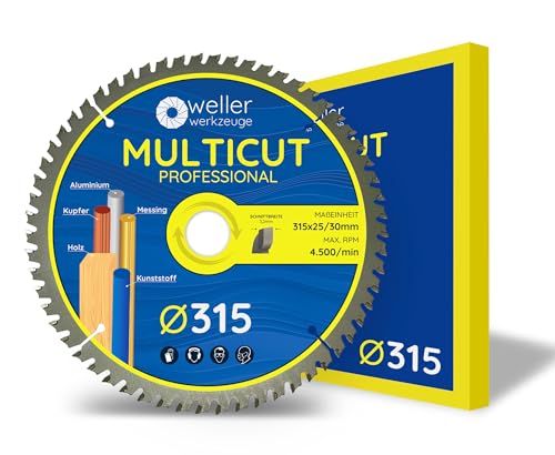 WELLERWERKZEUGE | Profi MULTICUT Kreissägeblatt Sägeblatt 315x30mm + 25mm 60 Zähne für Holz Kunststoff Aluminium passend für Akku Kreissäge Tischsäge für Makita Metabo Scheppach WELLERWERKZEUGE | Profi MULTICUT Kreissägeblatt Sägeblatt 315x30mm + 25mm 60 Zähne für Holz Kunststoff Aluminium passend für Akku Kreissäge Tischsäge für Makita Metabo Scheppach von Wellerwerkzeuge