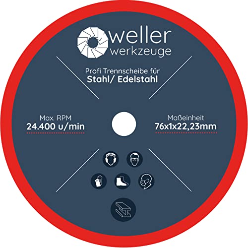 WELLERWERKZEUGE Tennscheibe Ø76x10mm für Metall Edelstahl Zubehör für Mini Akku Winkelschleifer wie Bosch GWS 12,8V 12V von Wellerwerkzeuge