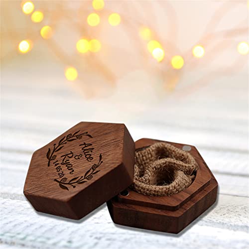 Wellhoope Personalisierte Ringbox aus Holz für die Hochzeitszeremonie mit eingraviertem Namen, Datum, Verlobung, Schmuckschatulle, Organizer, Vorschlags-Ringbox, Hülle für Jahrestag, Hochzeit von Wellhoope