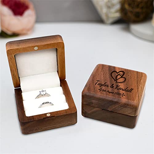 Wellhoope Personalisierte Ringschatulle aus Holz, 2 Fächer, Hochzeit, Verlobung, Vorschlag, Ringschatulle, Jubiläumsring, Geschenkbox, Ring-Schmuckschatulle, Organizer für die Hochzeitszeremonie von Wellhoope