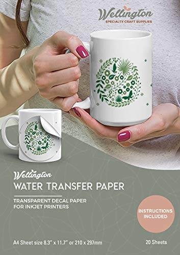 Wellington, Wasserschiebefolie, Aufkleberpapier, TINTENSTRAHL TRANSPARENT, 20 Seiten Erstklassiges Waterslide Wassertransferpapier, Durchsichtig, Bedruckbare Decalfolie, Klebefolie, A4-Größe von Wellington Specialty Craft Supplies