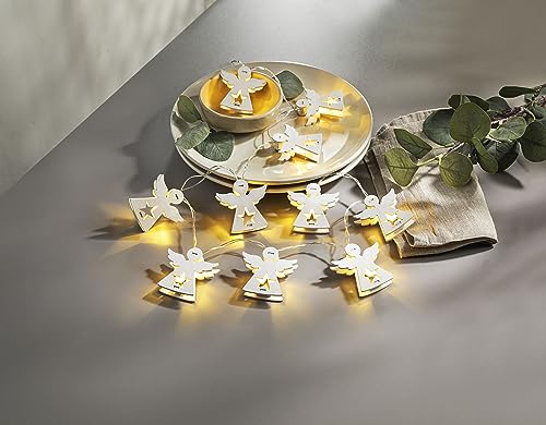 LED-Lichterkette "White Angel"mit 10 Engeln - 6 cm - Batteriebetrieb - Timer - Holz in Weiß von Weltbild