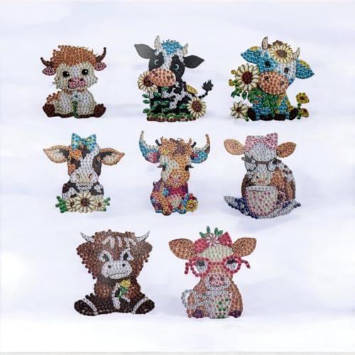 Weltbild Diamond Painting Kinder, 8er Set Diamond Painting Tiere, Magnete, Kuh Bilder, Diamant Painting Basteln für Mädchen und Jungen 6-12 Jahre Geschenk von Weltbild