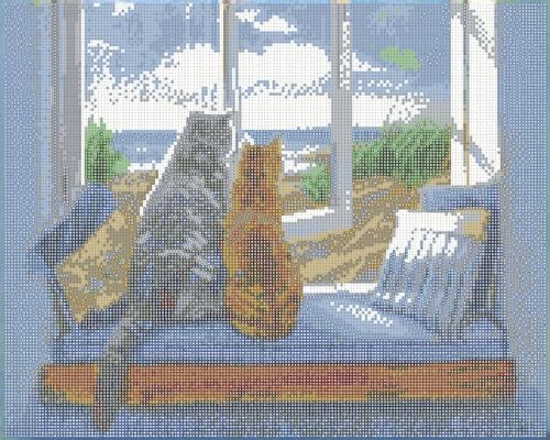 Weltbild Diamond Painting Set Katzen mit Meerblick | Zauberhaftes Kunstwerk zum Selbstkreieren | 50 x 40 cm | inkl. Keilrahmen von Weltbild