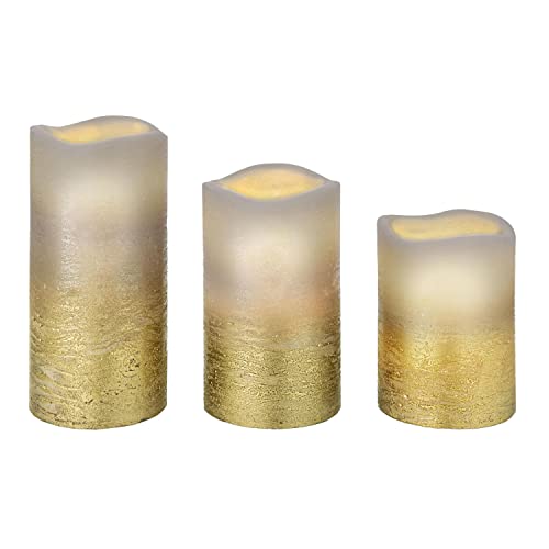 Weltbild LED-Echtwachskerzen Glamour grau, 3er-Set - LED Kerze mit goldenem Glanz, Kerzen Höhe von 10 bis 15 cm, Deko Kerzen mit Timer-Funktion Stumpenkerzen von Weltbild