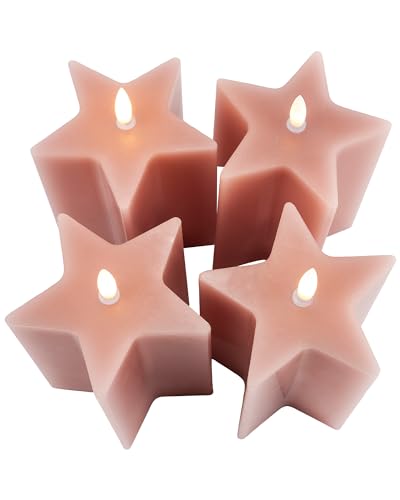 Weltbild LED-Echtwachskerzen Starlights: 4er Set Sternenform Kerzen – LED Kerzen in pudrigem Roséton – Höhe 12,5 cm – Batteriebetrieb mit Timerfunktion von Weltbild