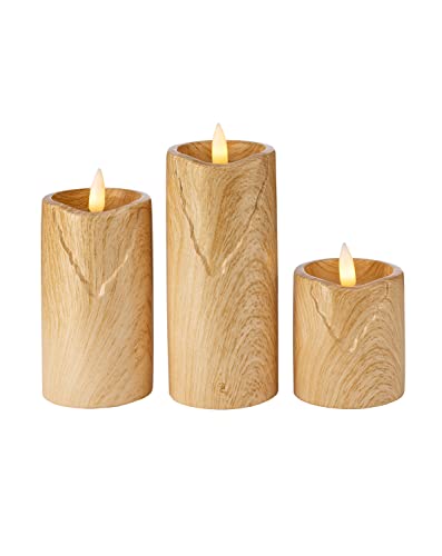 Weltbild LED-Kerzen Wood in Holzoptik, 3er Set - Kerzen Deko Kerzen LED-Echtwachskerzen in Holzoptik Höhe 12,5/10/ 6,5 cm, Kerzen 6-Stunden-Timerfunktion von Weltbild