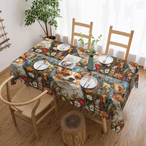 Corgi Elegante Tischdecke mit Blumenmuster, Frühlingsgarten, stilvolle Heimdekoration, Stoff für Esstische, Hochzeiten und Veranstaltungen von WenDang