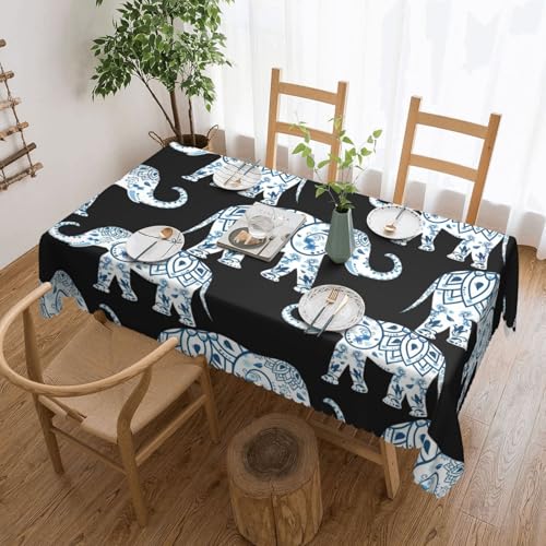 Elegante Tischdecke mit Elefanten-Blau-Druck, stilvolle Heimdekoration, Stoff für Esstische, Hochzeiten und Veranstaltungen von WenDang