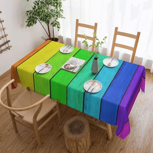 Elegante Tischdecke mit Holzhintergrund in Regenbogenfarben, stilvolle Dekoration für Esstische, Hochzeiten und Veranstaltungen von WenDang