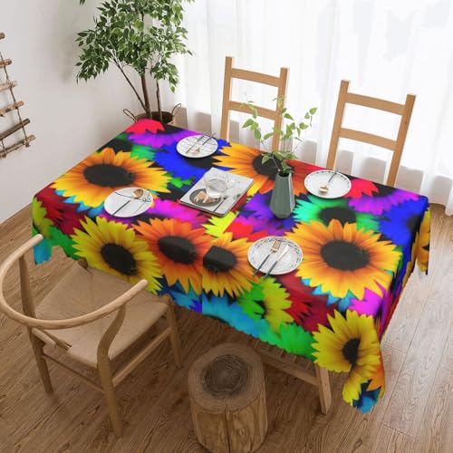 Elegante Tischdecke mit Regenbogen-Sonnenblumen-Druck, stilvolle Dekoration für Esstische, Hochzeiten und Veranstaltungen von WenDang