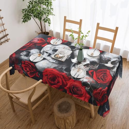 Elegante Tischdecke mit Totenkopf- und Rose-Druck, stilvolle Heimdekoration für Esstische, Hochzeiten und Veranstaltungen von WenDang
