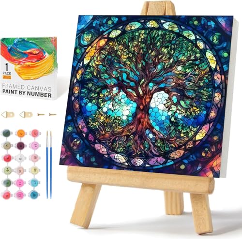 Wenfdrtr Baum Malen Nach Zahlen Erwachsene- Baum Malen Nach Zahlen mit Rahmen, Handgemalt Ölgemälde Kit Kreative Geschenke für Hausdekoration Geschenk(20x20 cm) von Wenfdrtr