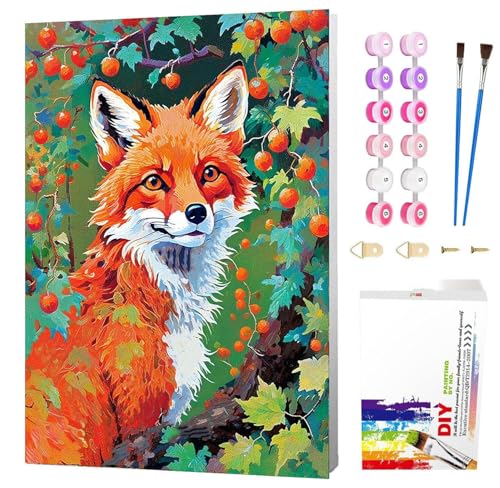 Wenfdrtr Malen Nach Zahlen Kinder ab 6 7 8 9 10 Jahre Mädchen mit Rahmen- Fuchs Paint by Numbers für Anfänge, DIY Ölgemälde Leinwand Tiere Acrylfarbe Geschenkidee 20x30cm von Wenfdrtr