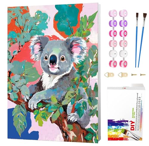 Wenfdrtr Malen Nach Zahlen Kinder ab 6 7 8 9 10 Jahre Mädchen mit Rahmen- Koalas Paint by Numbers für Anfänge, DIY Ölgemälde Leinwand Tiere Acrylfarbe Geschenkidee 20x30cm von Wenfdrtr