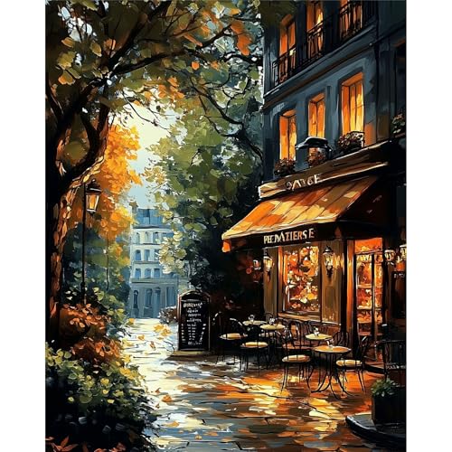 Wenfdrtr Malen nach Zahlen Erwachsene Kaffee- Paint by Numbers Adult Landschaft, DIY Acrylfarbe Handgemalt Ölgemälde Kit für Heimdekoration Geschenk 40x50cm von Wenfdrtr