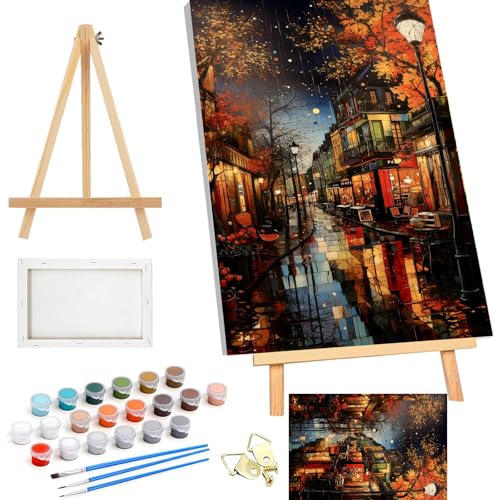 Wenfdrtr Malen nach Zahlen Erwachsene mit Rahmen- Kaffee Paint by Numbers Adult with frame, DIY Acrylfarbe Handgemalt Ölgemälde Kit Landschaft für Heimdekoration Geschenk 40x50cm von Wenfdrtr