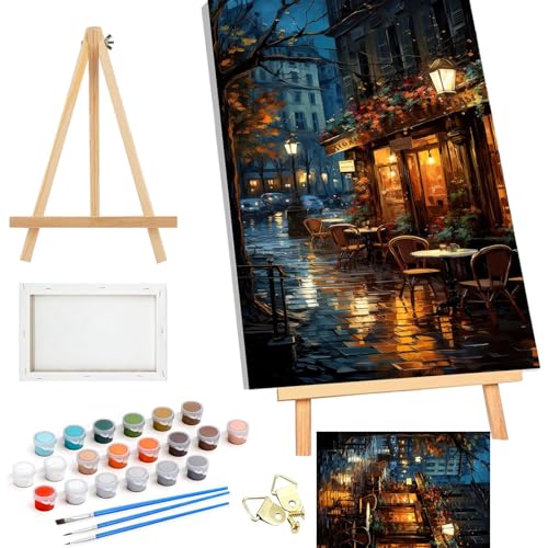 Wenfdrtr Malen nach Zahlen Erwachsene mit Rahmen- Kaffee Paint by Numbers Adult with frame, DIY Acrylfarbe Handgemalt Ölgemälde Kit Landschaft für Heimdekoration Geschenk 40x50cm von Wenfdrtr