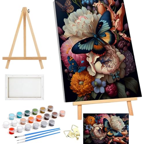 Wenfdrtr Malen nach Zahlen Erwachsene mit Rahmen- Schmetterling Paint by Numbers Adult with frame, DIY Acrylfarbe Handgemalt Ölgemälde Kit Tiere für Heimdekoration Geschenk 40x50cm von Wenfdrtr