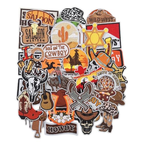 Aufnäher zum Aufbügeln für Hüte, 45 Stück, Western-Cowboy-Aufnäher für Hüte, Kleidung, Jacken, Rucksäcke, Jeans, Vintage-Trucker-Hut-Patches für DIY-Zubehör von Wengus