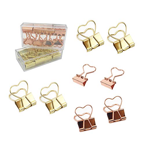 Binder Clips, Rose Gold/Gold Herzform Zettelclips 24 Stück,Dienstprogramm Clips Vielzweckklammern Büroklammern Binder Clip für Hause Schule Küche Geschäfte Heimge brauch Bilder Fotos,Büro Zubehör von Wenlai