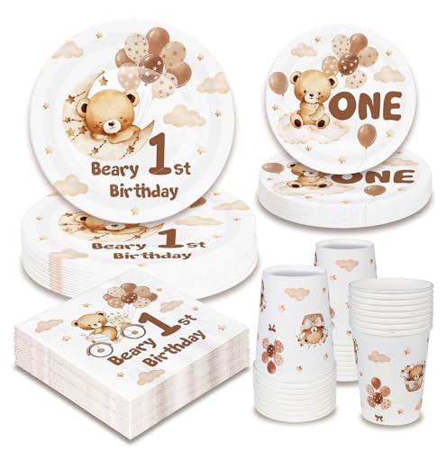 WenmthG 1. Geburtstag Junge Deko Partygeschirr Set, 100 Stück 1. Geburtstag Deko mit Servietten, Pappteller, Becher Teddybär-Muster WenmthG 1. Geburtstag Junge Deko Partygeschirr Set, 100 Stück 1. Geburtstag Deko mit Servietten, Pappteller, Becher Teddybär-Muster von WenmthG