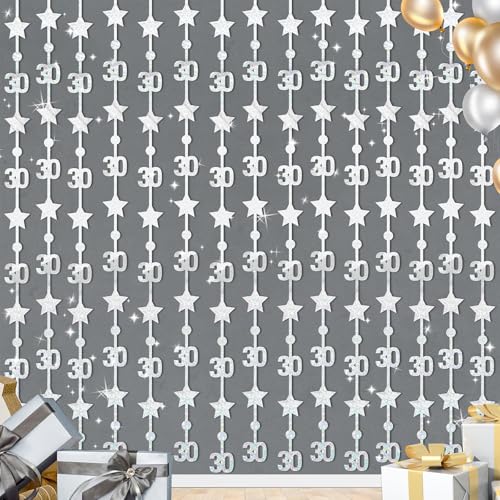 WenmthG 2 Stück Silber-Glitzer 30 Jahre Lametta Vorhänge - 1 x 2M 30. Geburtstag Party Dekoration Kulisse für Männer Frauen - Nummer 30 Sterne Fringe Luftschlangen - Vorhänge für Wand Tür Fenster von WenmthG