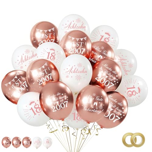 WenmthG 30 Stück Luftballons 18. Geburtstag Deko - 18 Geburtstag Mädchen - 5 verschiedene deutsche Textmotive, jeweils 6 Stück - Ø 27 cm - Rosa Weiß WenmthG 30 Stück Luftballons 18. Geburtstag Deko - 18 Geburtstag Mädchen - 5 verschiedene deutsche Textmotive, jeweils 6 Stück - Ø 27 cm - Rosa Weiß von WenmthG