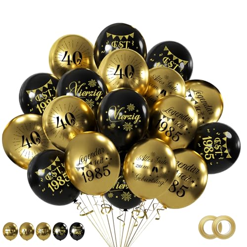 WenmthG 30 Stück Luftballons 40. Geburtstag Deko - 40 Geburtstag Männer - 5 verschiedene deutsche Textmotive, jeweils 6 Stück - Ø 27 cm - Schwarz Gold WenmthG 30 Stück Luftballons 40. Geburtstag Deko - 40 Geburtstag Männer - 5 verschiedene deutsche Textmotive, jeweils 6 Stück - Ø 27 cm - Schwarz Gold von WenmthG