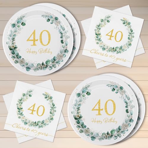 WenmthG 40 Stück 40. Geburtstag Servietten und Pappteller Eukalyptus, Deko 40. Geburtstag Frauen Männer, Happy Birthday WenmthG 40 Stück 40. Geburtstag Servietten und Pappteller Eukalyptus, Deko 40. Geburtstag Frauen Männer, Happy Birthday von WenmthG