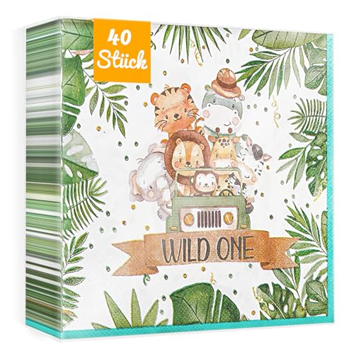 WenmthG 40 Stück Dschungel Servietten Kindergeburtstag Deko 33 x 33 cm - 40 Wild one Servietten Geburtstag weich Kein abfärben für Junge Mädchen WenmthG 40 Stück Dschungel Servietten Kindergeburtstag Deko 33 x 33 cm - 40 Wild one Servietten Geburtstag weich Kein abfärben für Junge Mädchen von WenmthG