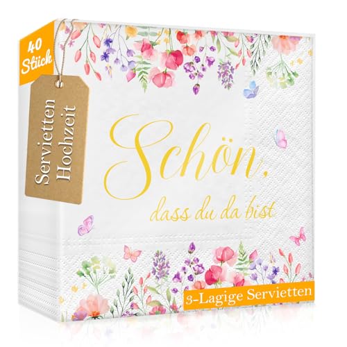 WenmthG 40 Stück Servietten Hochzeit Schön Dass Du Da Bist 33 x 33 cm - 40 Servietten 3-Lagige weich mit Blumen Motiv - Tischdeko für Hochzeit, Frühling, Taufe, Sommer WenmthG 40 Stück Servietten Hochzeit Schön Dass Du Da Bist 33 x 33 cm - 40 Servietten 3-Lagige weich mit Blumen Motiv - Tischdeko für Hochzeit, Frühling, Taufe, Sommer von WenmthG