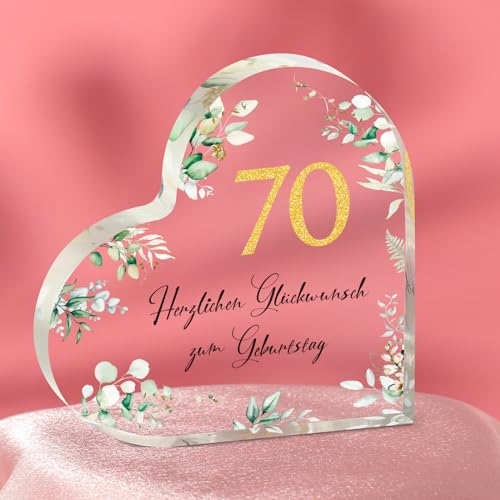 WenmthG Geschenk 70 Geburtstag Frau - Acryl Herz Tischschmuck/Briefbeschwerer, 70. Geburtstagsgeschenk für Freundin, Schwester, Kollegin, Mama, Tante, Tochter von WenmthG