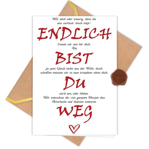 WenmthG Abschiedskarte Kollegen (Klappkarte mit Umschlag und Wachssiegel) - Abschiedsgeschenk Kollegen - Karte zum Abschied Kollegin Kollege - Ruhestand, Rente, Renteneintritt, Jobwechsel Geschenk von WenmthG