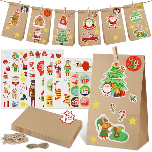 WenmthG 2024 Adventskalender zum Befüllen - 24 Advent Papiertüten mit Holzklammern, Weihnachtsaufkleber - DIY Adventskalender für Jungen Mädchen - Leere Weihnachtskalender zum Selbst Befüllen WenmthG 2024 Adventskalender zum Befüllen - 24 Advent Papiertüten mit Holzklammern, Weihnachtsaufkleber - DIY Adventskalender für Jungen Mädchen - Leere Weihnachtskalender zum Selbst Befüllen von WenmthG